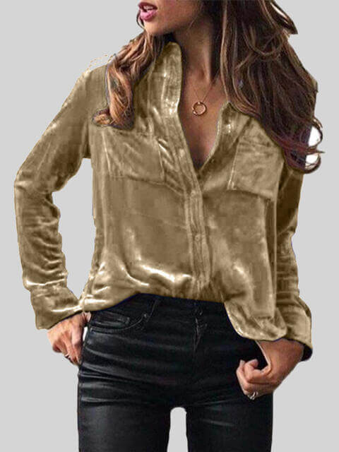 Button Up Collared Shirt with Breast Pockets - Dixie Hike & Style