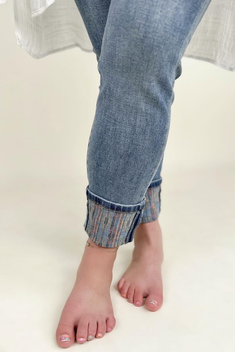 Judy Blue High Waist South Western Print Cuffed Relaxed Fit Jeans - Dixie Hike & Style