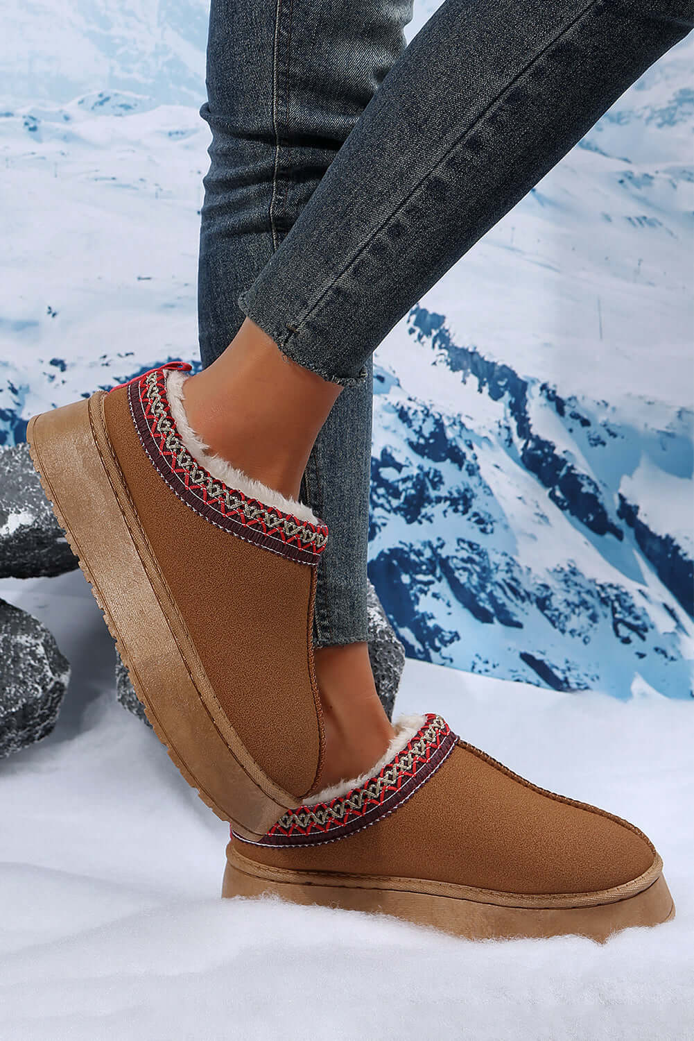 Chestnut Suede Contrast Print Plush Lined Snow Boots - Dixie Hike & Style