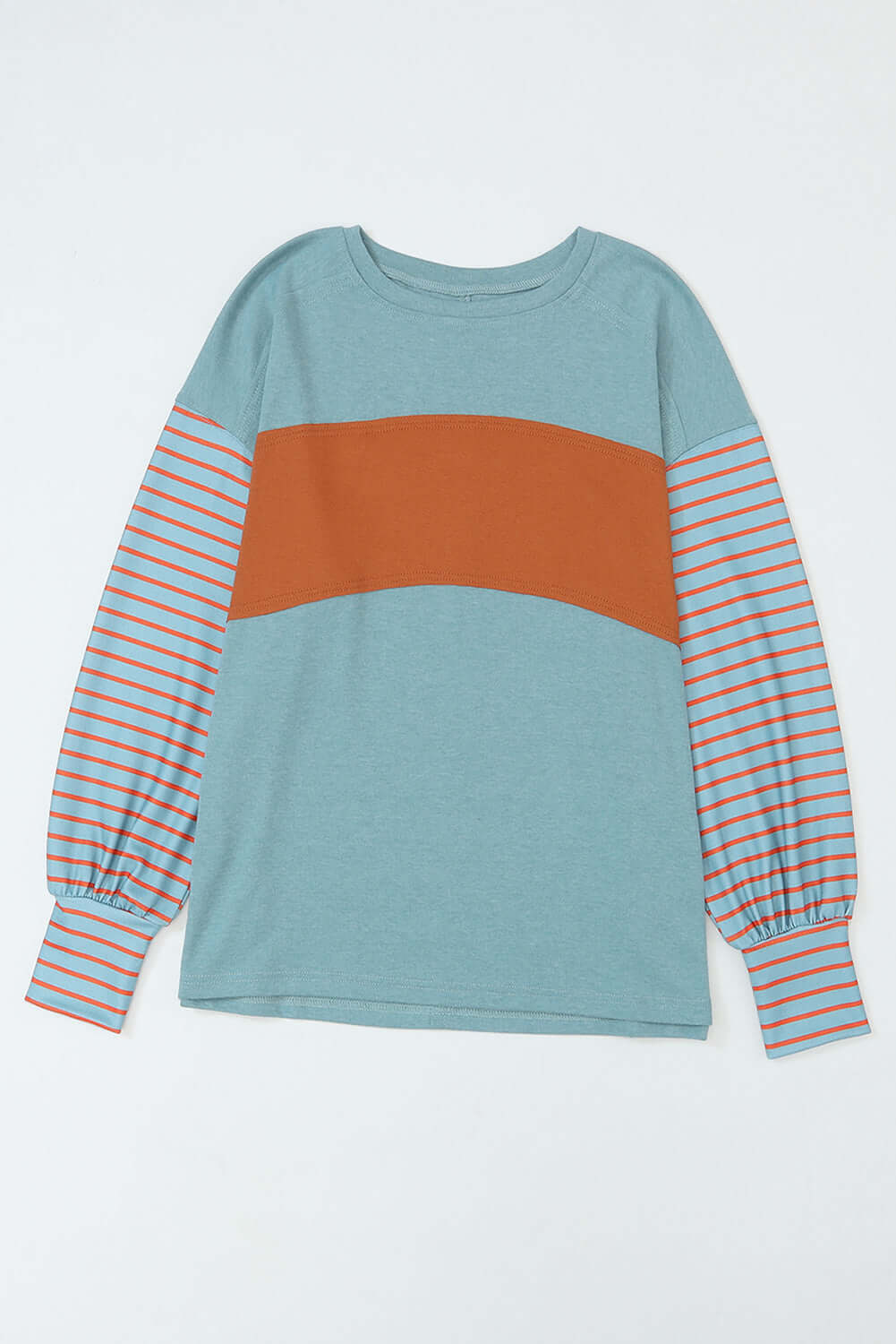Green Colorblock Striped Bishop Sleeve Top - Dixie Hike & Style