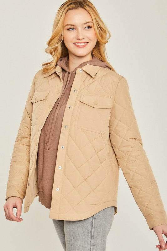 Woven Solid Bust Pocket Shacket - Dixie Hike & Style