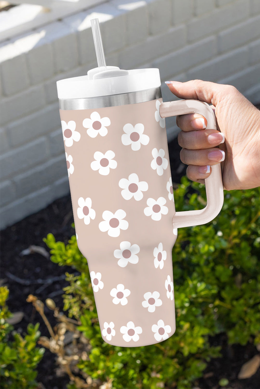 Parchment Floret Print Stainless Tumbler With Lid And Straw - Dixie Hike & Style