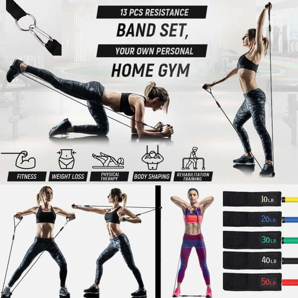 13-Pcs Intey Resistance Band Home Workout Set - Dixie Hike & Style