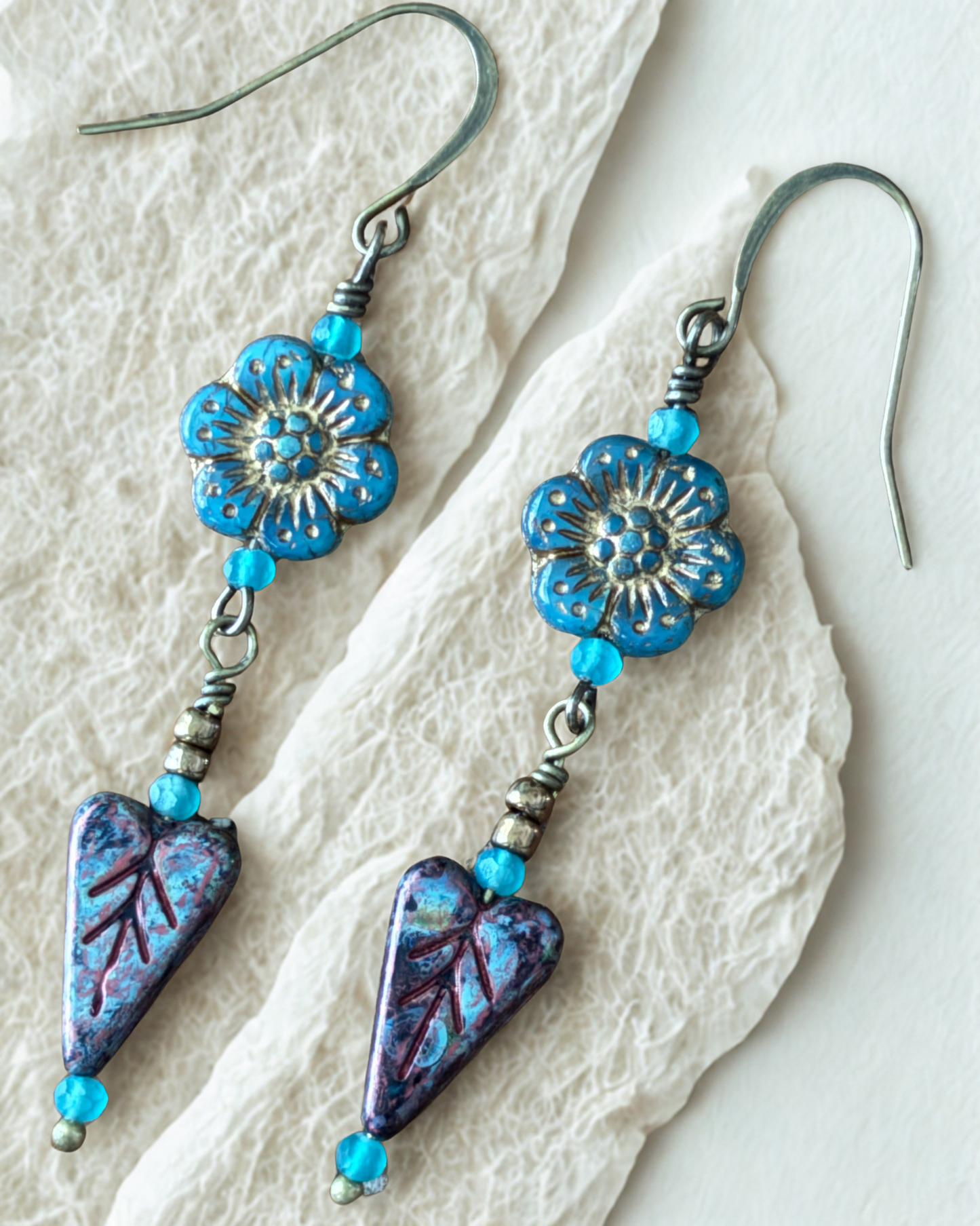 Czech Glass Hearts & Flowers Earring