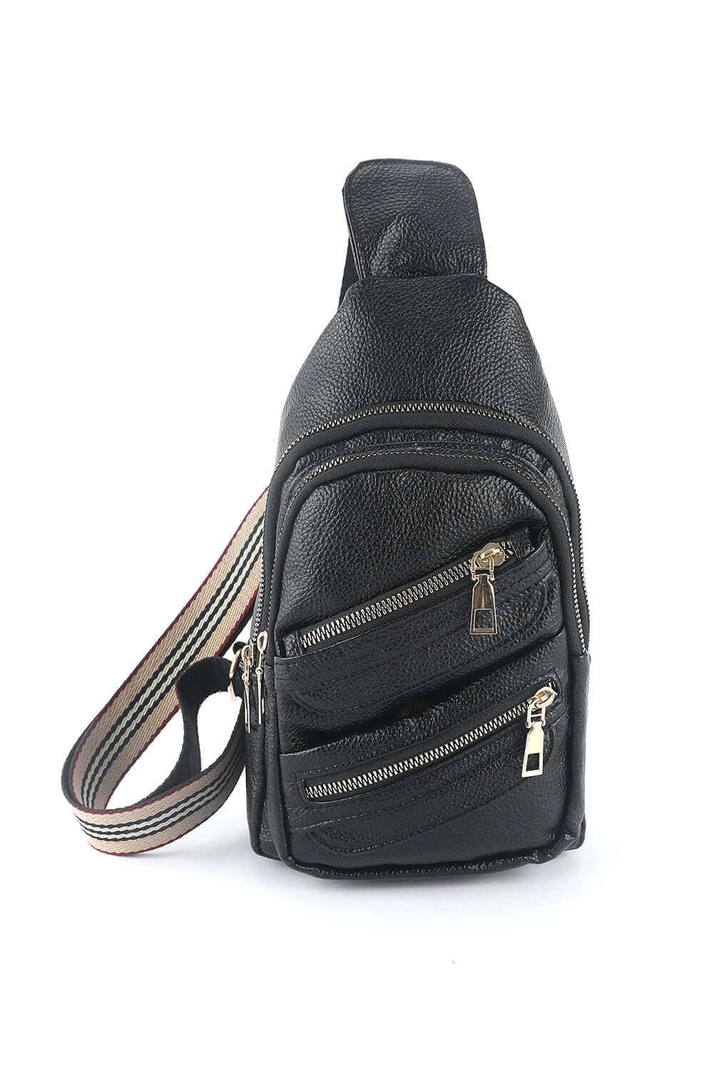 Black Faux Leather Multi-pockets Zipped Chest Bag - Dixie Hike & Style