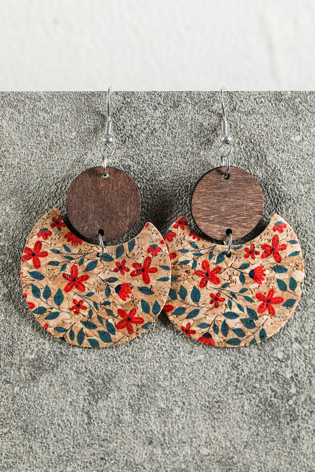 Multicolor Vintage Floral Print Geometric Wood Earrings - Dixie Hike & Style