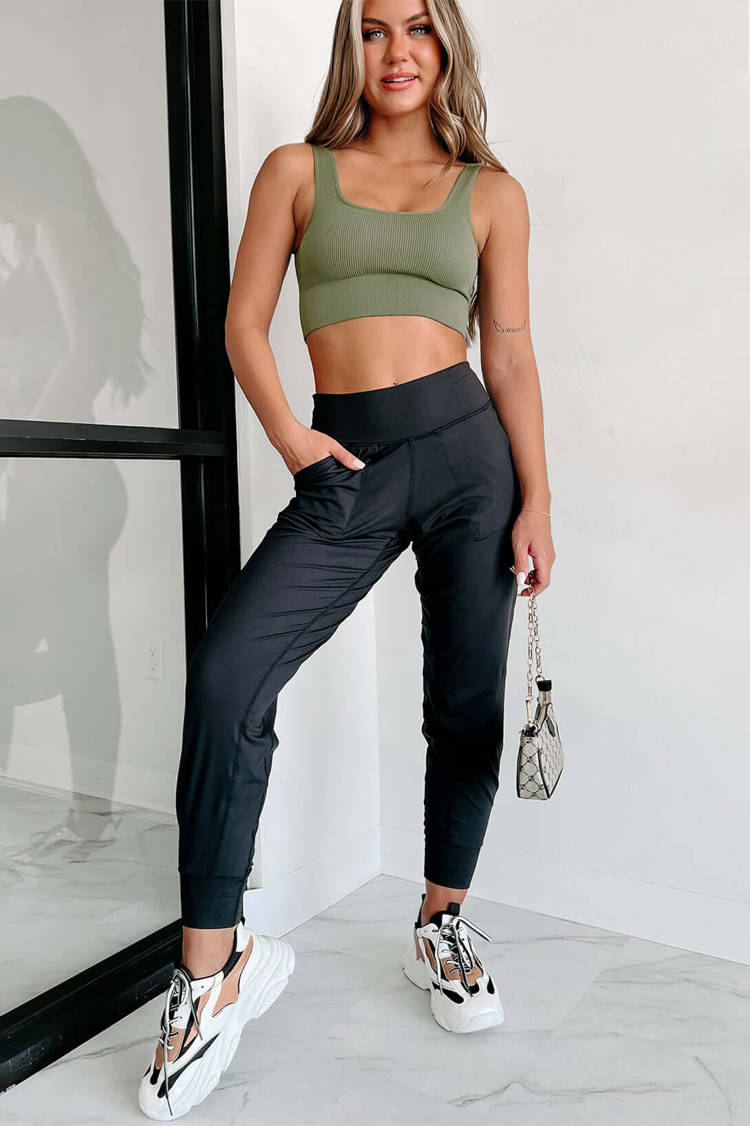 Black Exposed Seam High Waist Pocketed Joggers - Dixie Hike & Style