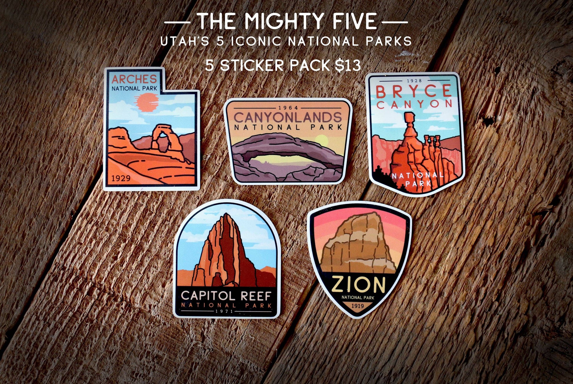 The Mighty 5, Utah's National Parks - Sticker Pack - Dixie Hike & Style