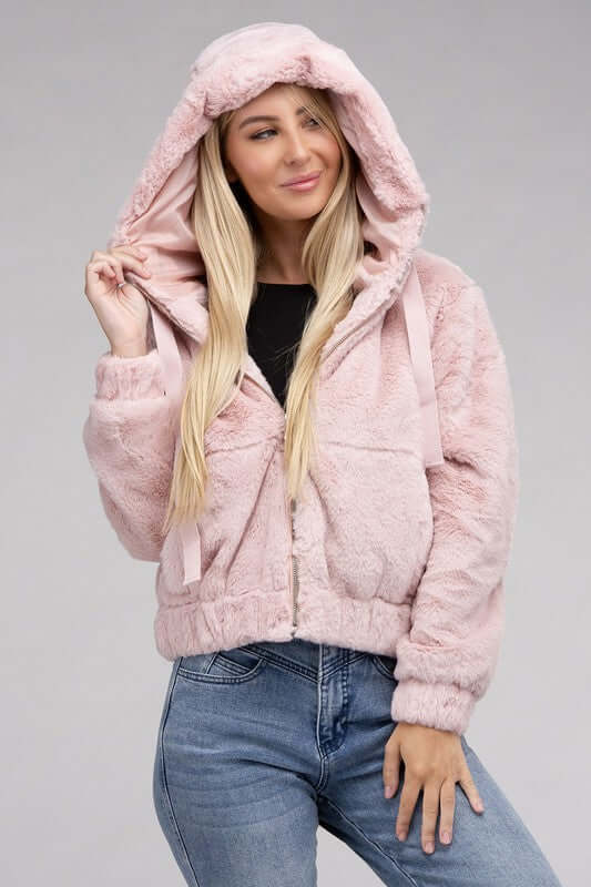 Fluffy Zip-Up Teddy Hoodie - Dixie Hike & Style