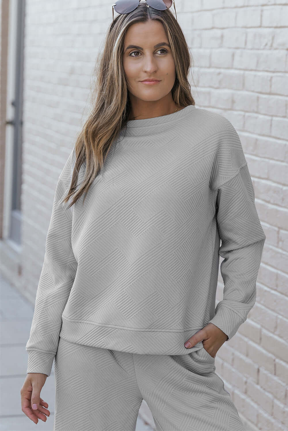 Gray Ultra Loose Textured 2pcs Slouchy Outfit - Dixie Hike & Style