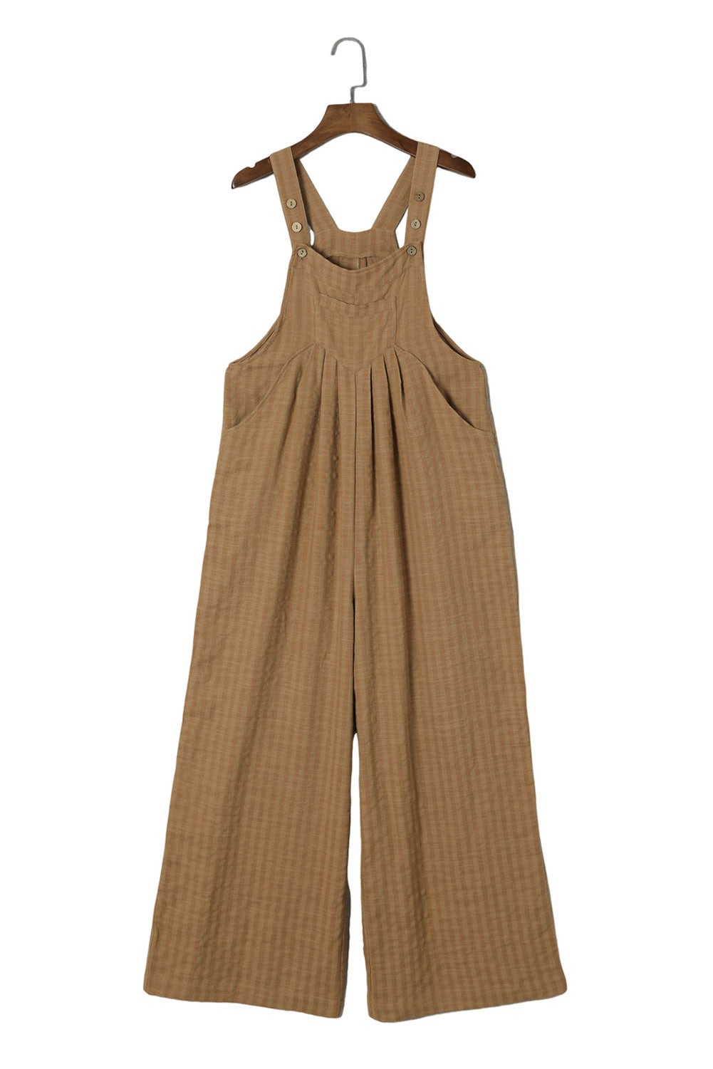 Brown Striped Pleated Wide Leg Pocketed Jumpsuit - Dixie Hike & Style