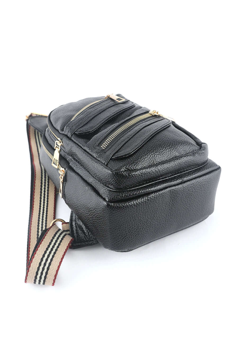 Black Faux Leather Multi-pockets Zipped Chest Bag - Dixie Hike & Style