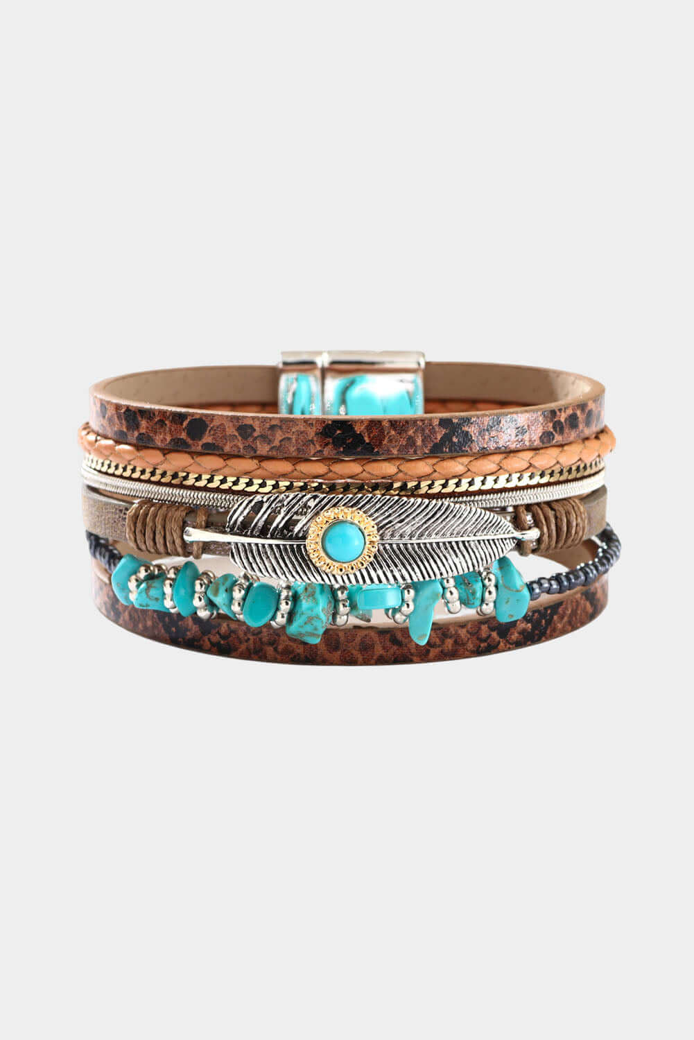 Brown Vintage Turquoise Multi-layer Leather Bracelet - Dixie Hike & Style
