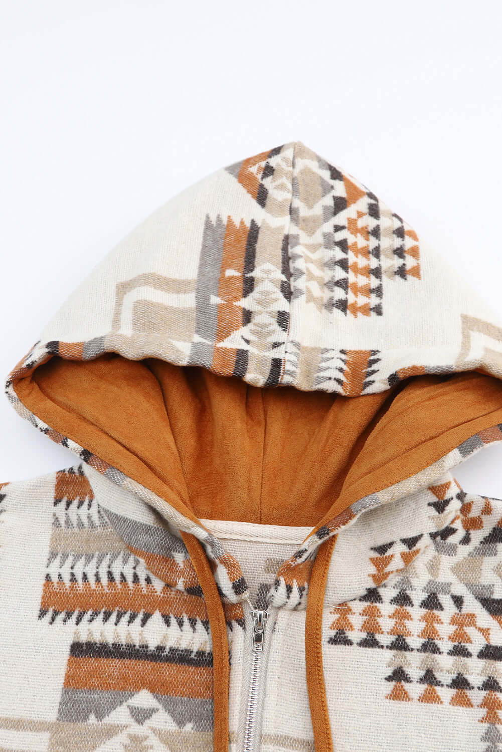 Beige Aztec Print Kangaroo Pocket Half-Zip Hoodie - Dixie Hike & Style