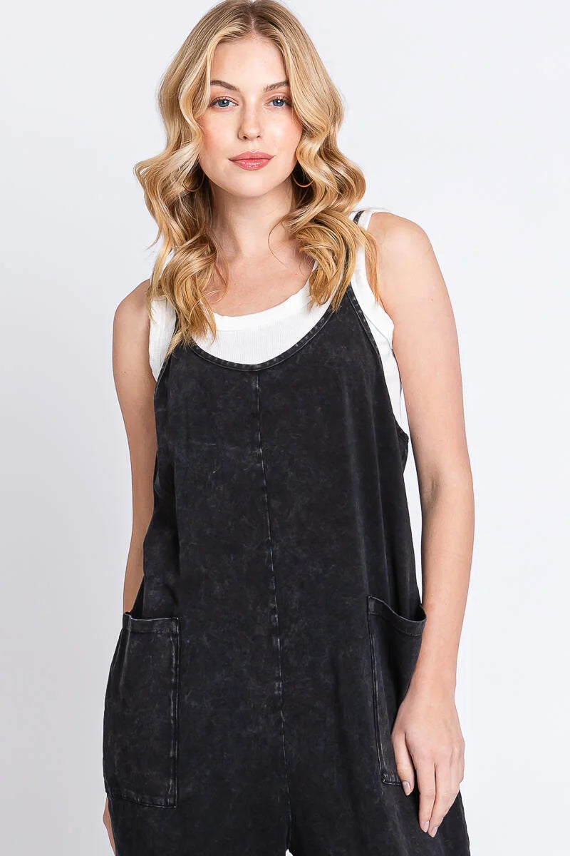 Final Touch Cami Jumpsuit: Relaxed Washed Cotton with Roll-Up Legs and Patch Pockets, Crafted in the USA