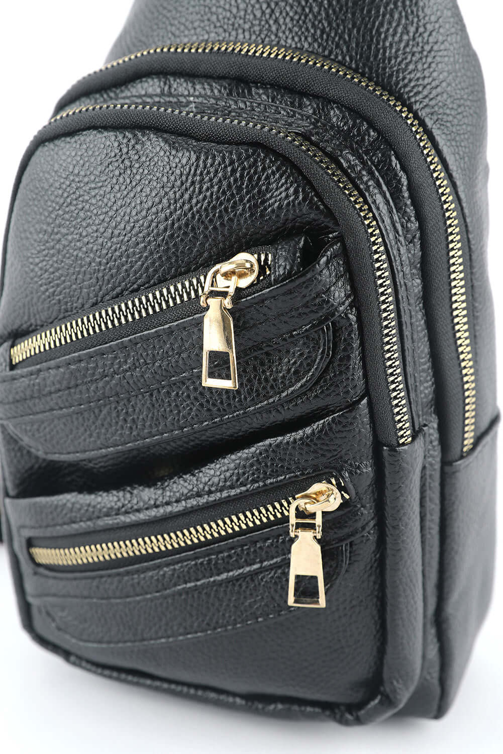 Black Faux Leather Multi-pockets Zipped Chest Bag - Dixie Hike & Style