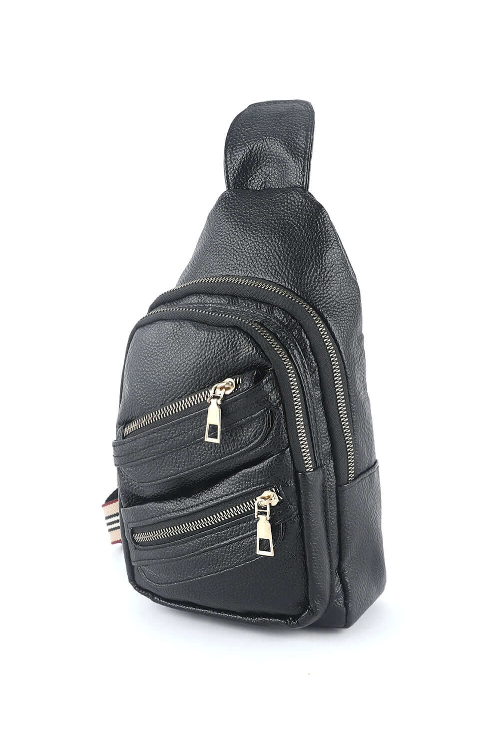 Black Faux Leather Multi-pockets Zipped Chest Bag - Dixie Hike & Style