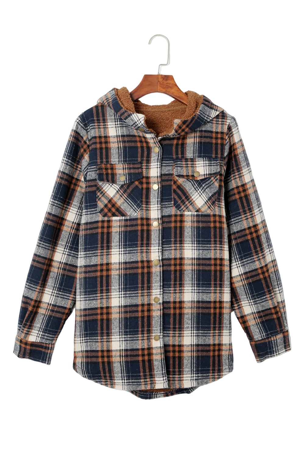 Plaid Pattern Sherpa Lined Hooded Shacket - Dixie Hike & Style