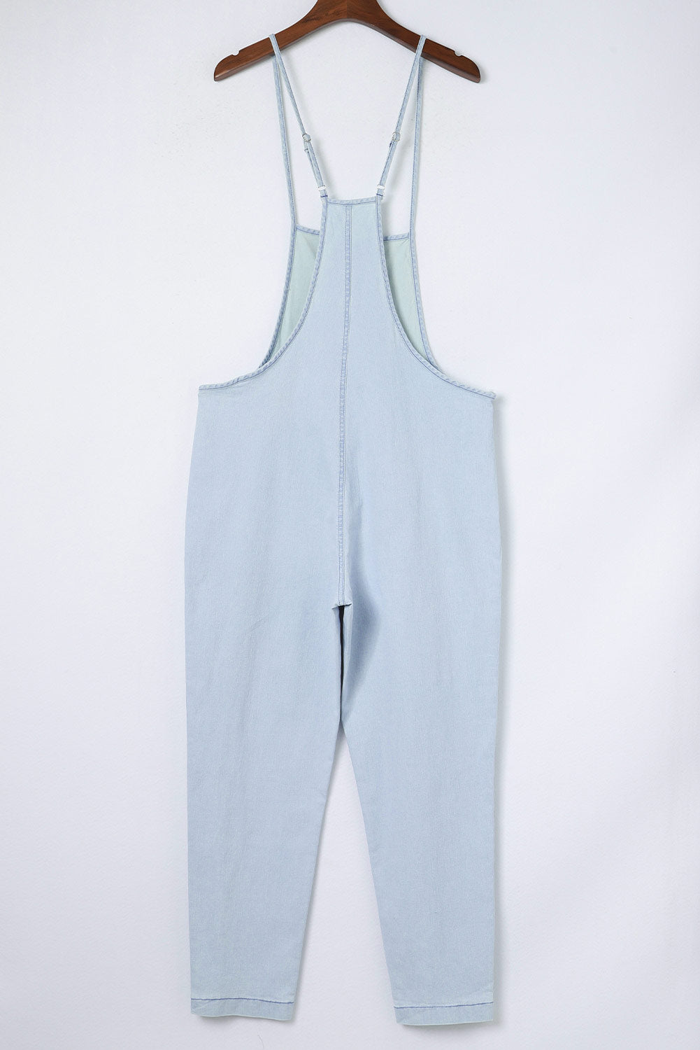 Sky Blue Chambray Pocketed Adjustable Straps Jumpsuit - Dixie Hike & Style