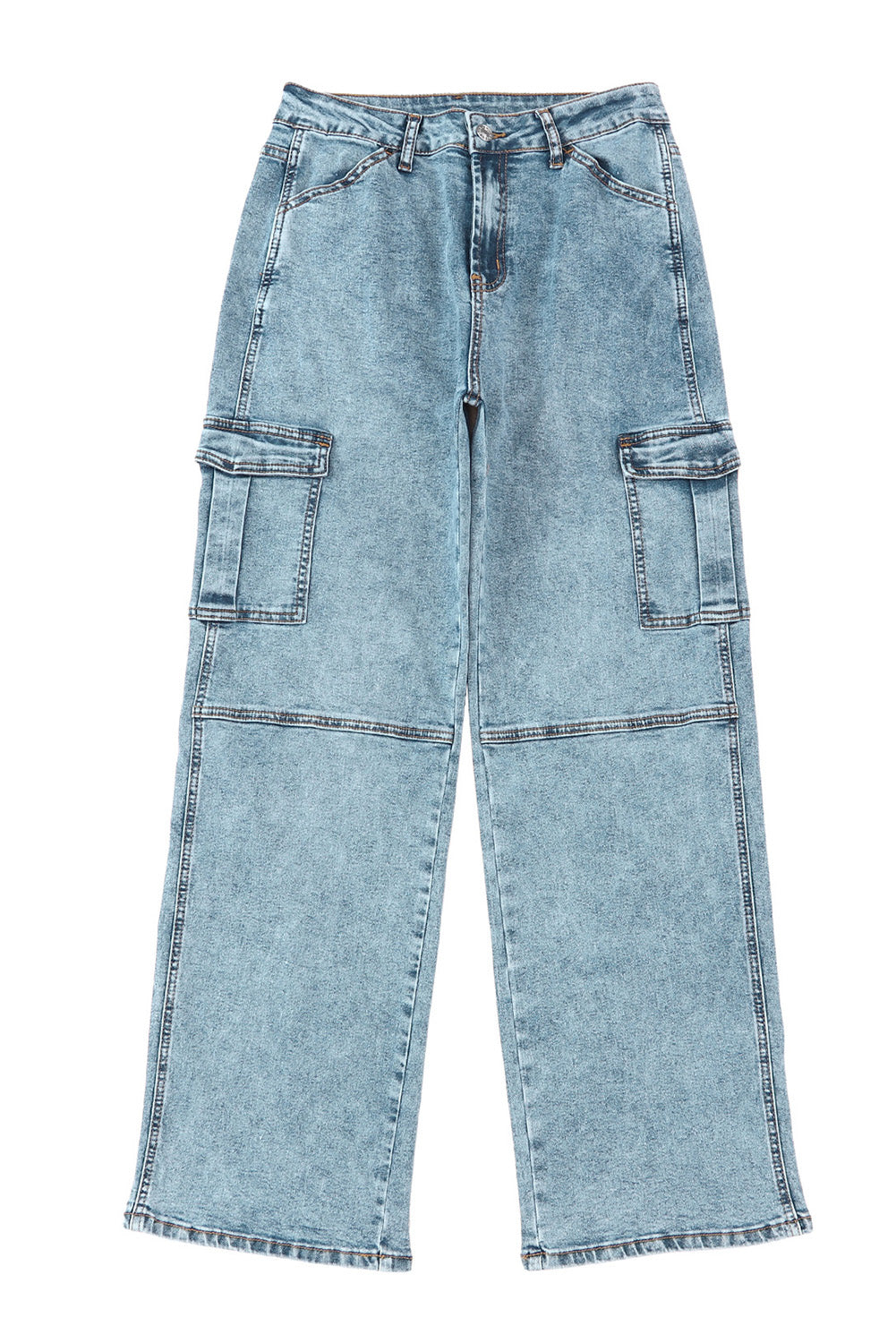 Sky Blue Cool Cargo Style Wide Leg Jeans - Dixie Hike & Style