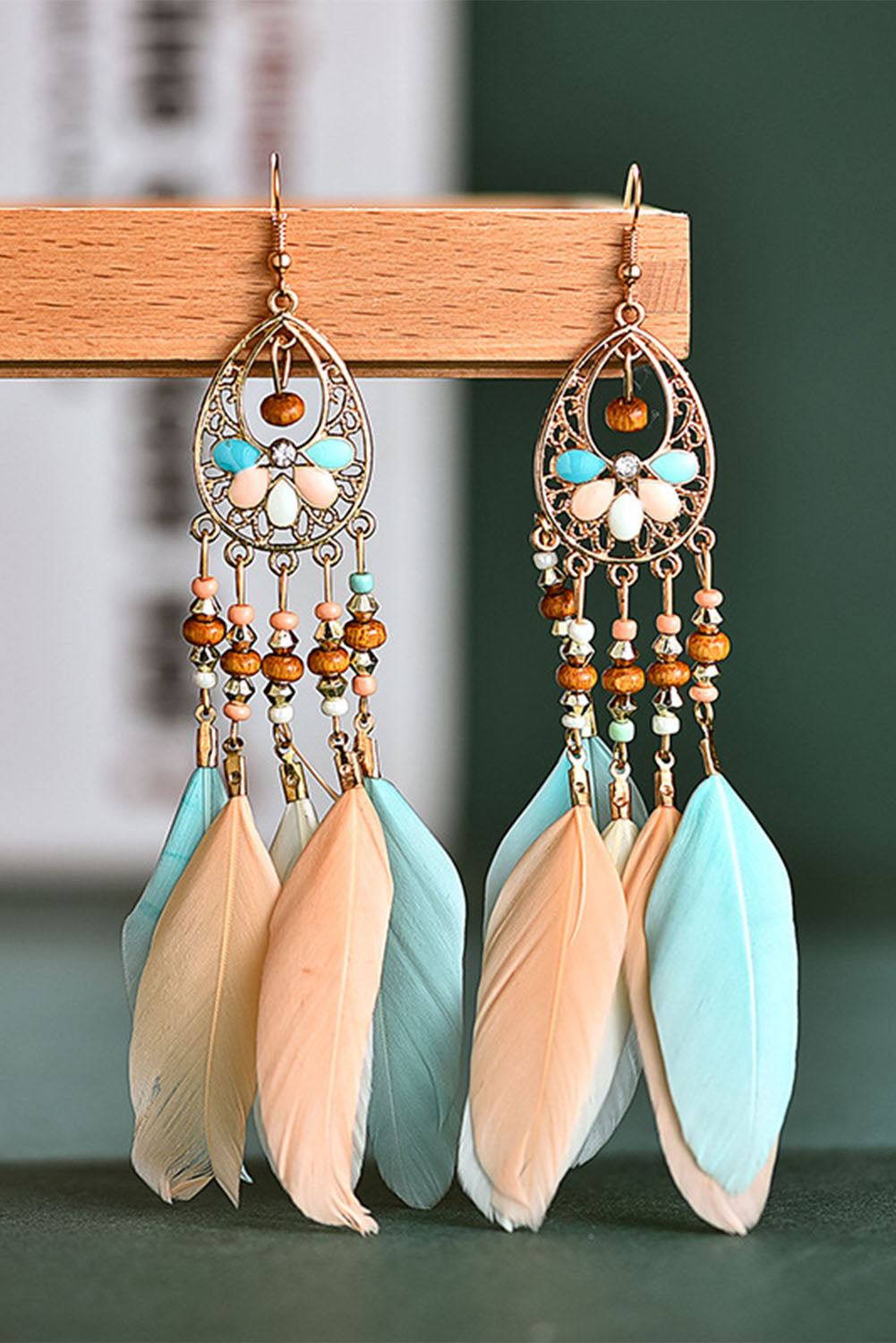 Multicolor Bohemian Hollow-out Feather Tassel Earrings - Dixie Hike & Style