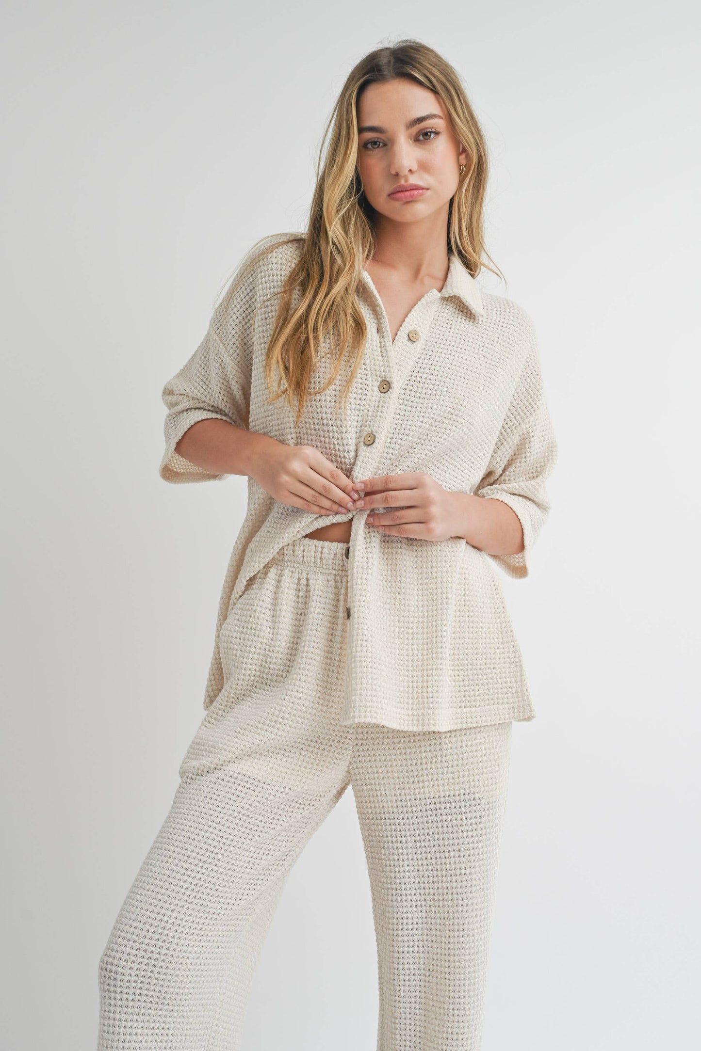 MIOU MUSE - T3420ST WAFFLED FABRIC BUTTONDOWN KNITTED SHIRTS