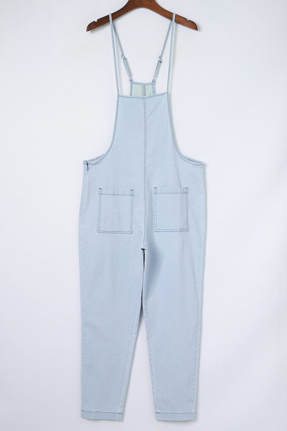 Sky Blue Chambray Pocketed Adjustable Straps Jumpsuit - Dixie Hike & Style