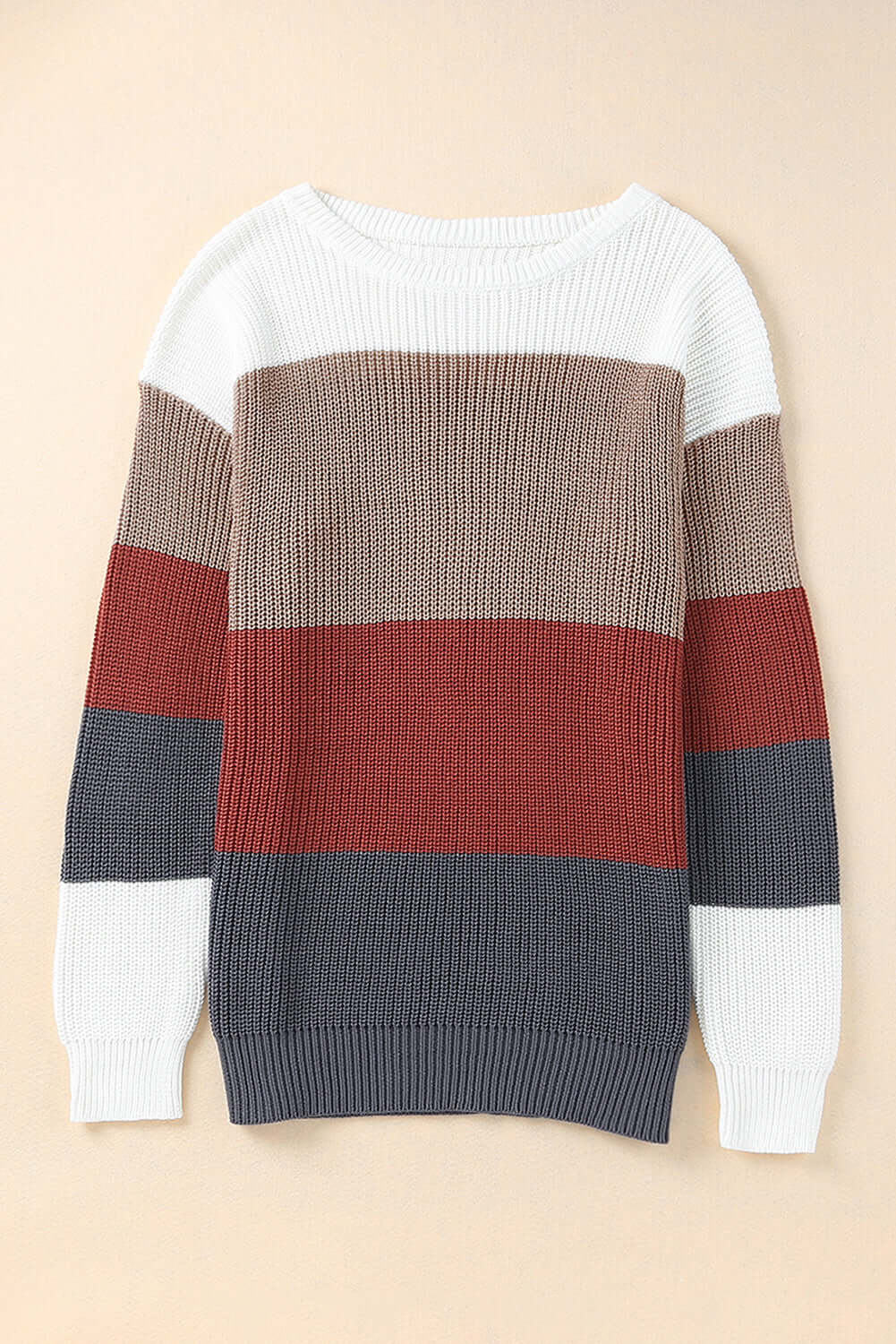 Color Block Knitted O-neck Pullover Sweater - Dixie Hike & Style