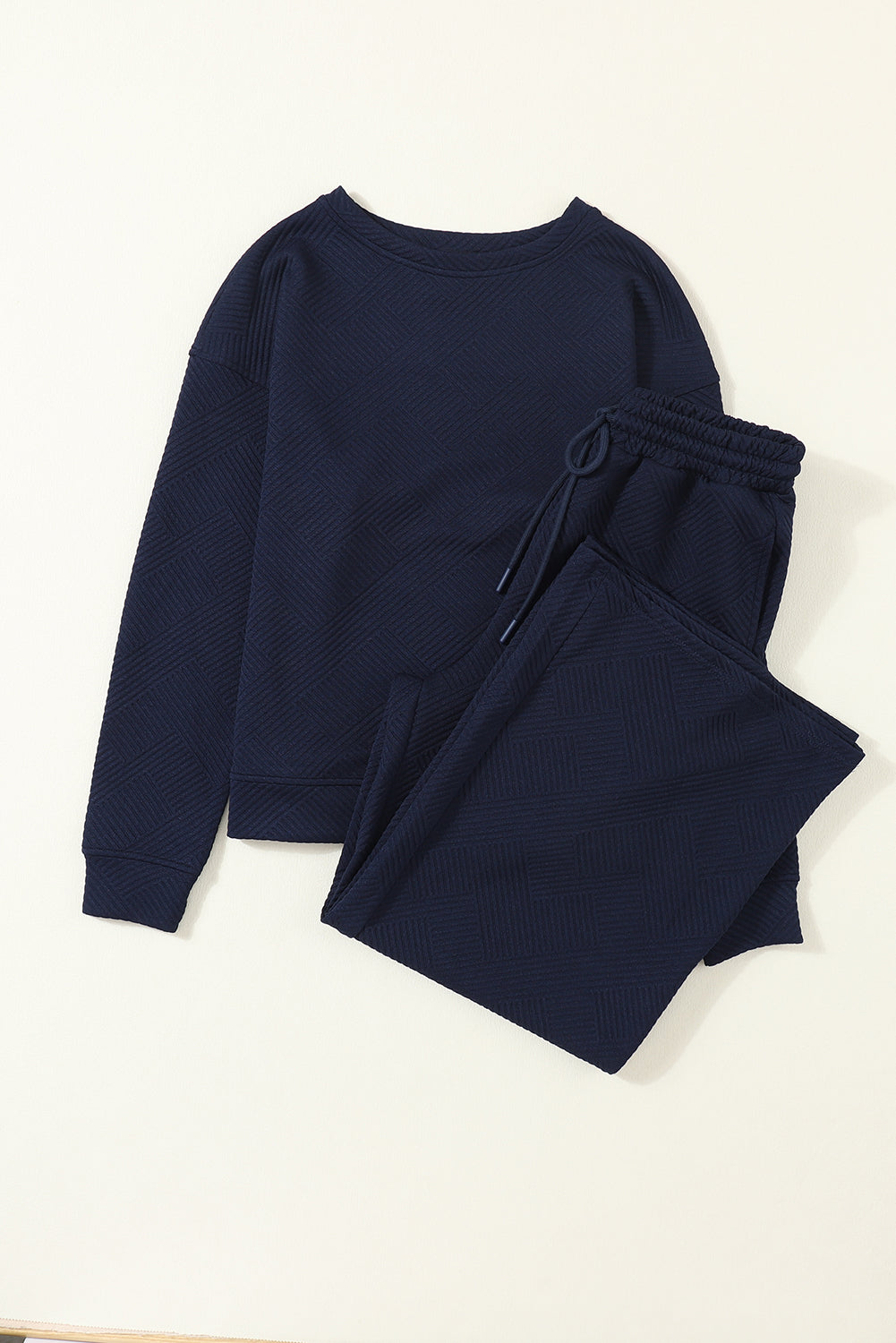 Navy Blue Ultra Loose Textured 2pcs Slouchy Outfit - Dixie Hike & Style