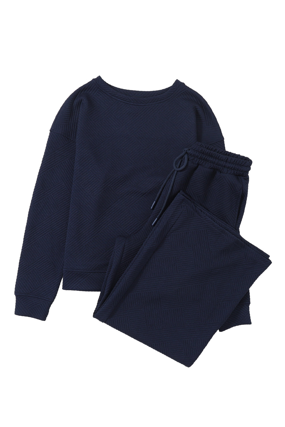 Navy Blue Ultra Loose Textured 2pcs Slouchy Outfit - Dixie Hike & Style