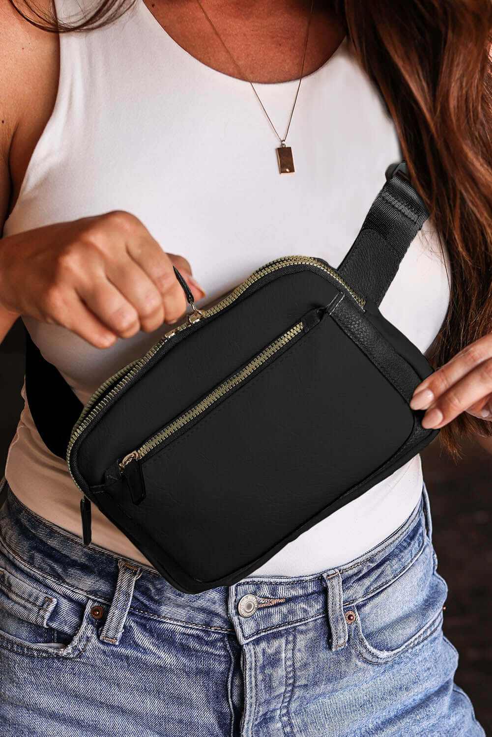 Black Minimalist Multi-zipped Crossbody Bag - Dixie Hike & Style