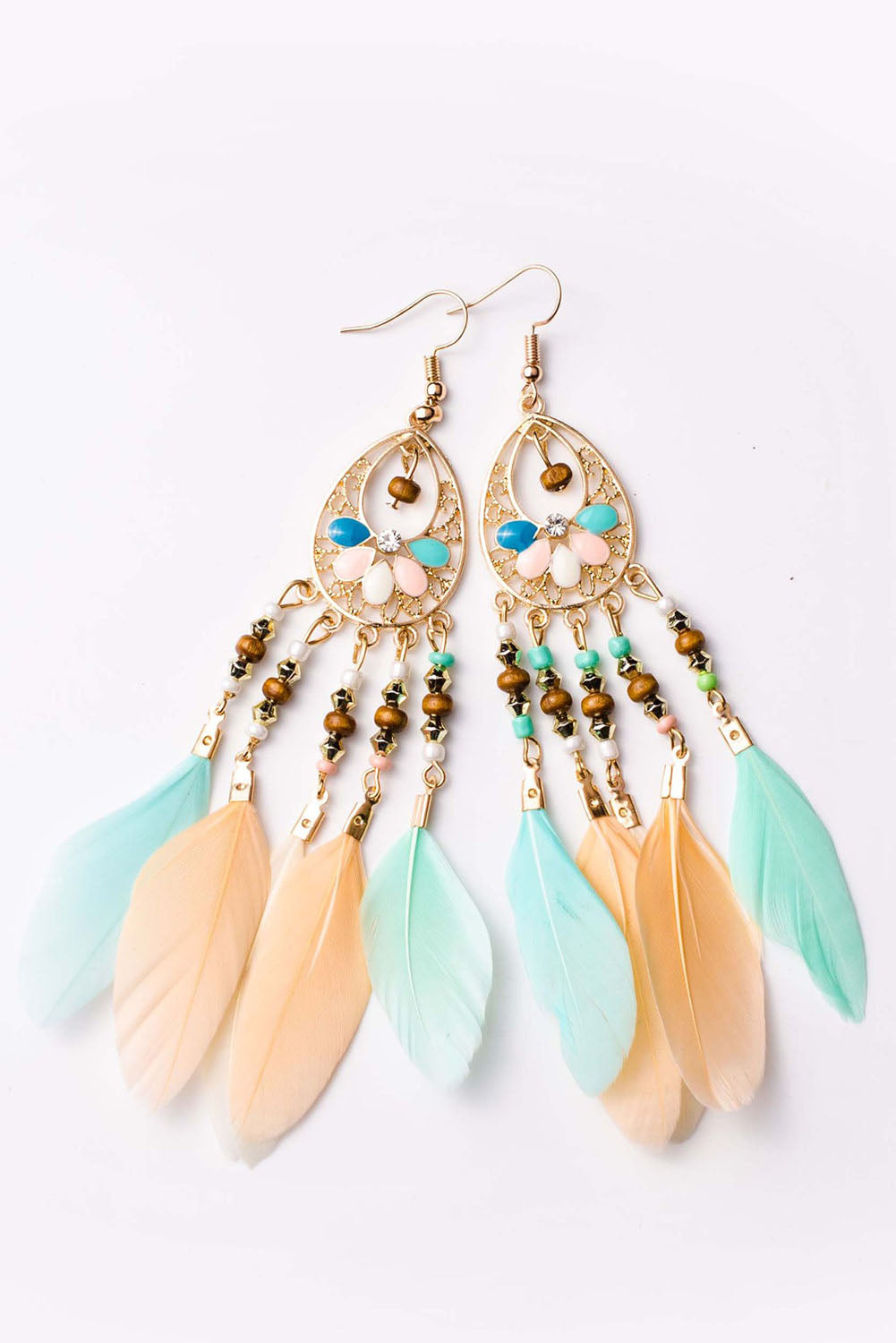 Multicolor Bohemian Hollow-out Feather Tassel Earrings - Dixie Hike & Style