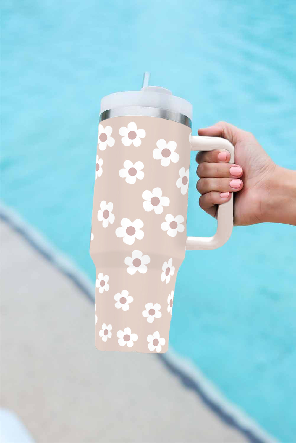 Parchment Floret Print Stainless Tumbler With Lid And Straw - Dixie Hike & Style