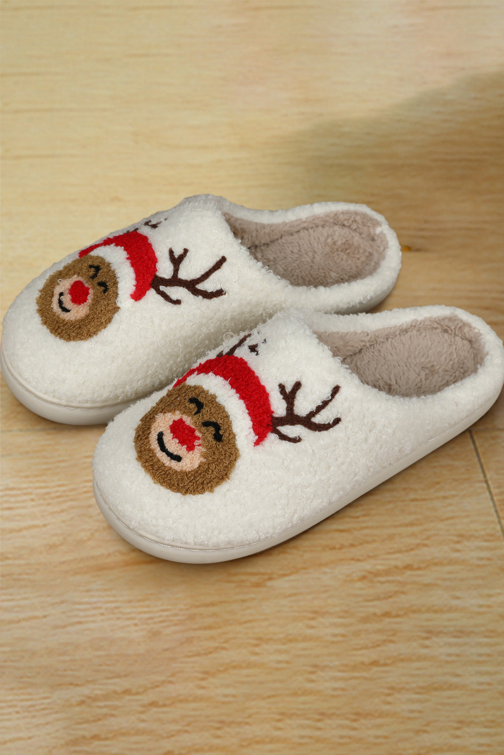White Christmas Deer Home Indoor Plush Slippers - Dixie Hike & Style