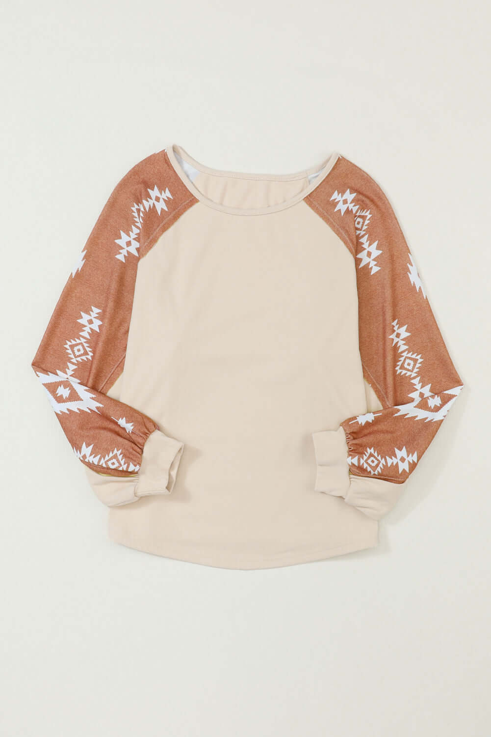 Apricot Western Print Patch Long Sleeve Top - Dixie Hike & Style