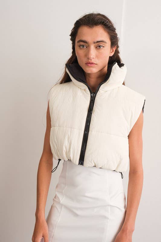 Papermoon Zariah Reversible Crop Puffer Vest - Black & Cream