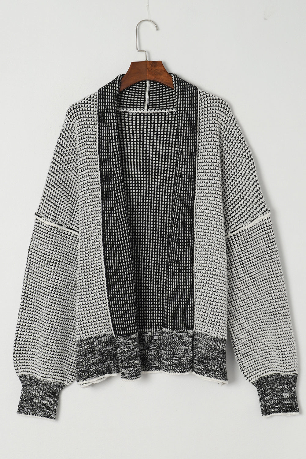 Grey Plaid Contrast Trim Open Front Cardigan - Dixie Hike & Style