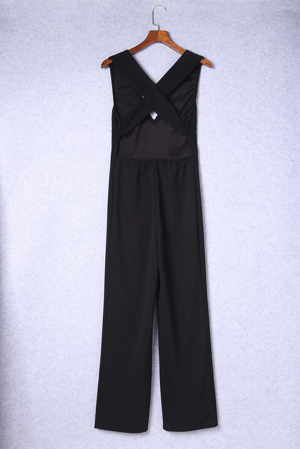 Black V Neck Crisscross Back Wide Leg Jumpsuit - Dixie Hike & Style