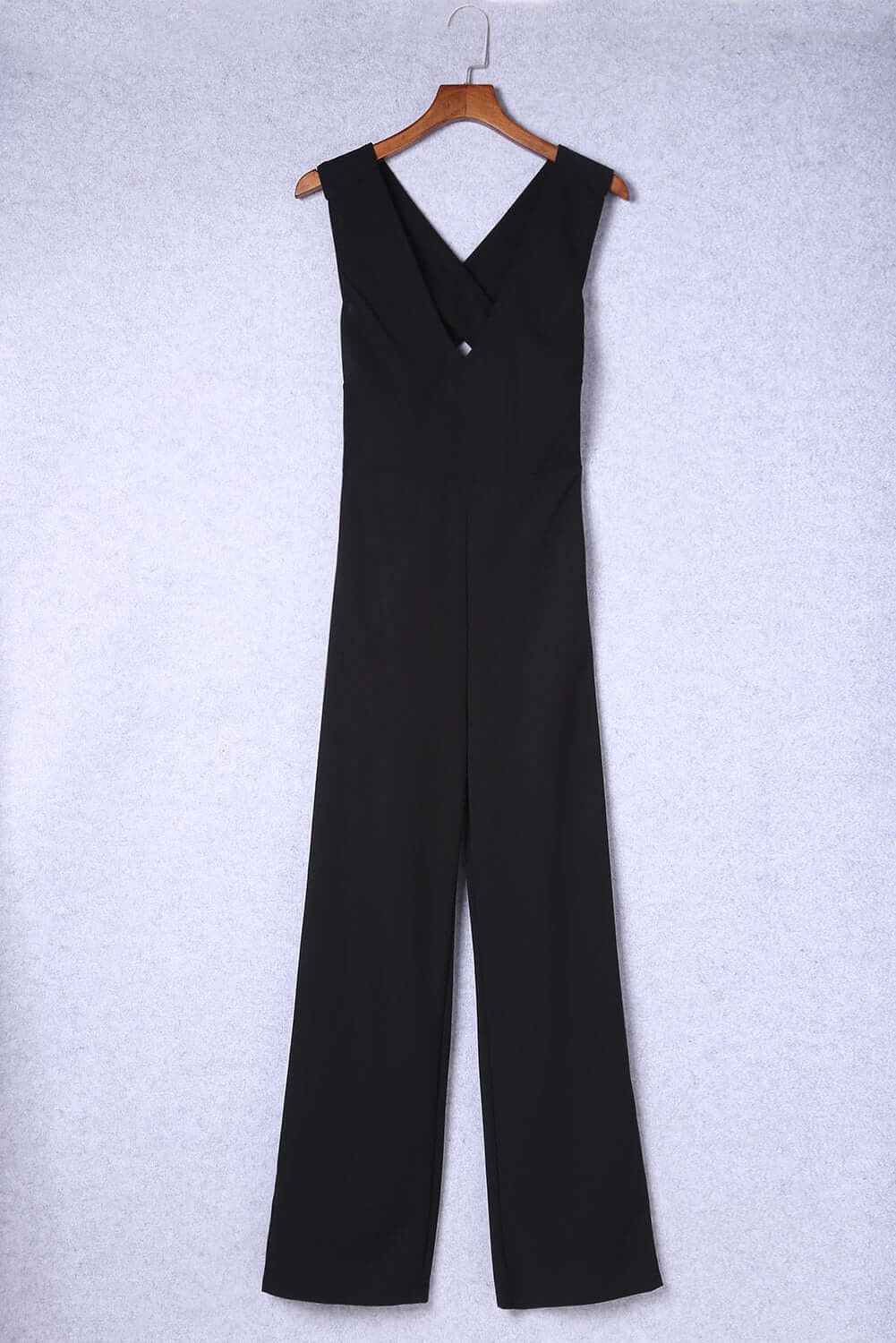 Black V Neck Crisscross Back Wide Leg Jumpsuit - Dixie Hike & Style