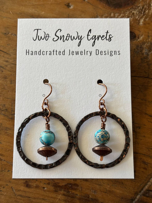 Copper Ring and Bead Earring