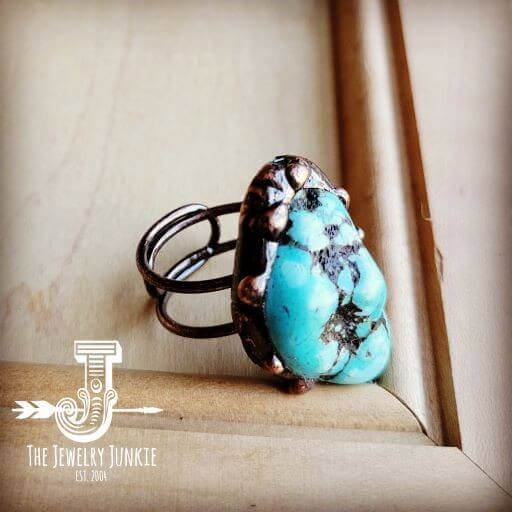 Blue Turquoise Ring set in Antique Copper - Dixie Hike & Style