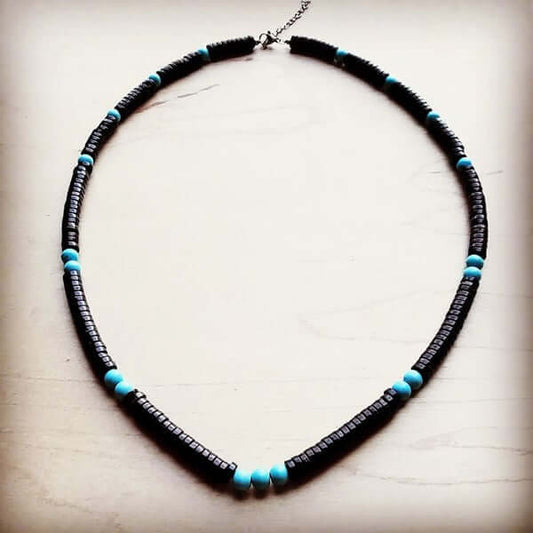 Blue Turquoise and Wood Collar Necklace - Dixie Hike & Style