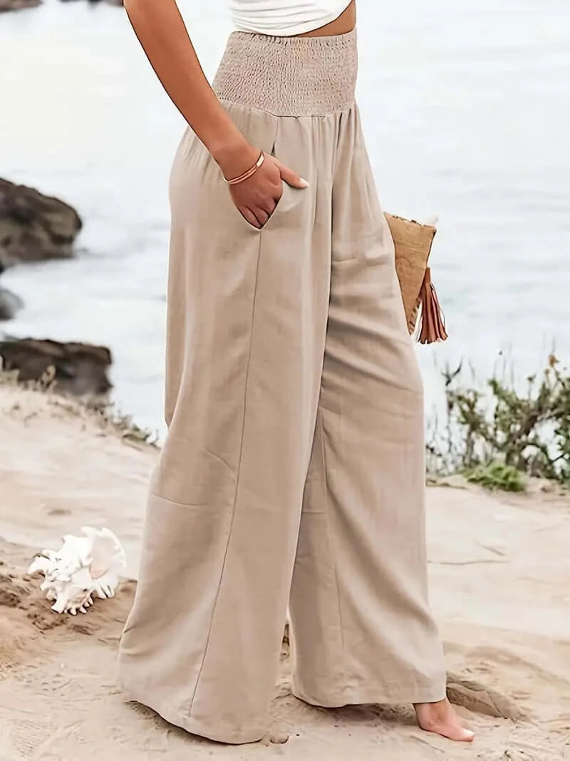 Casual Elegance Shirred-Waist Palazzo Pants - Dixie Hike & Style