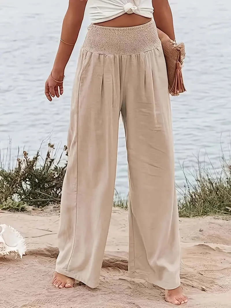 Casual Elegance Shirred-Waist Palazzo Pants - Dixie Hike & Style