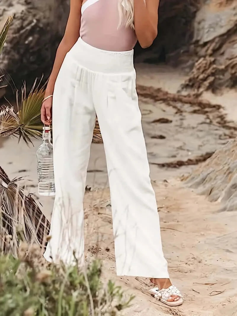 Casual Elegance Shirred-Waist Palazzo Pants - Dixie Hike & Style