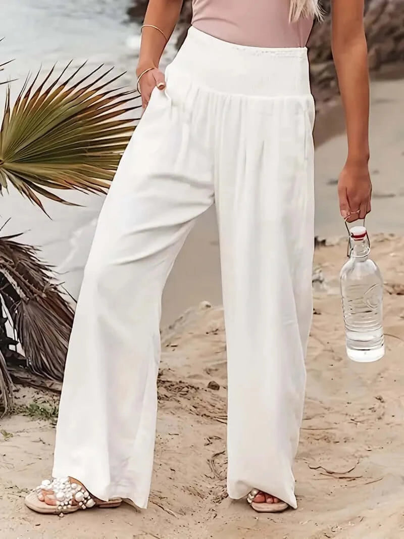 Casual Elegance Shirred-Waist Palazzo Pants - Dixie Hike & Style