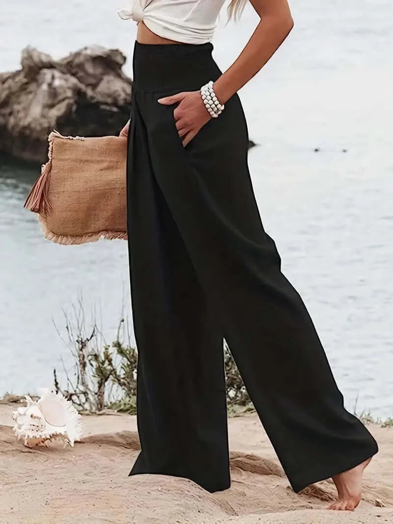 Casual Elegance Shirred-Waist Palazzo Pants - Dixie Hike & Style