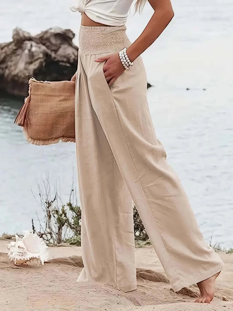 Casual Elegance Shirred-Waist Palazzo Pants - Dixie Hike & Style