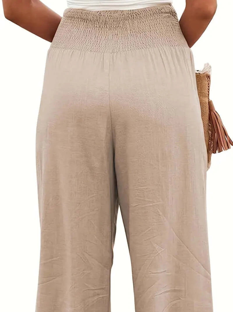 Casual Elegance Shirred-Waist Palazzo Pants - Dixie Hike & Style