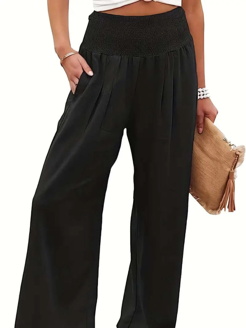 Casual Elegance Shirred-Waist Palazzo Pants - Dixie Hike & Style